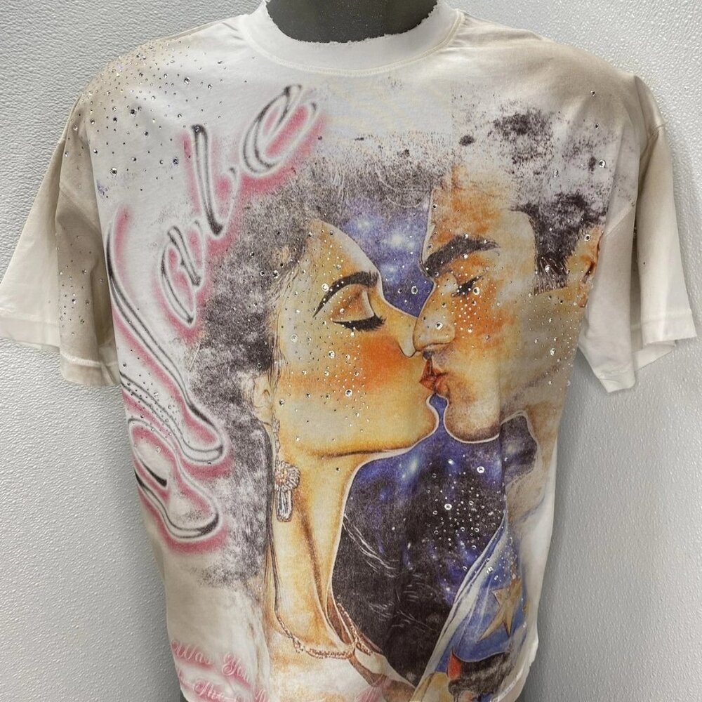 NEW VALE FOREVER T-Shirt Off White/Multi Size XXL Fated Yours Bling Tee Graphic